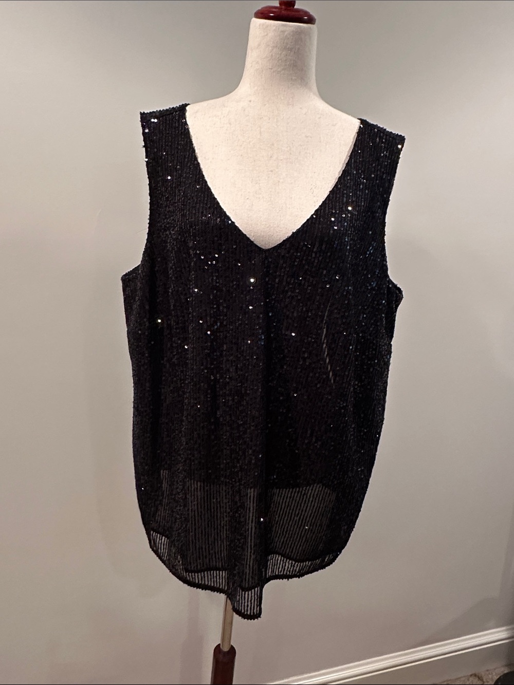 LOFT Plus Black Sequin V-Neck Tank